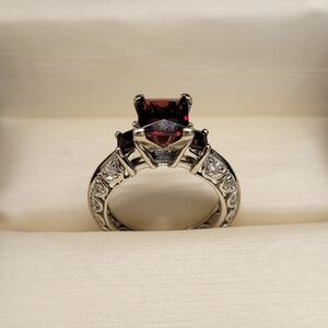 Custom 14k White Gold Ring With Garnets And Diamonds